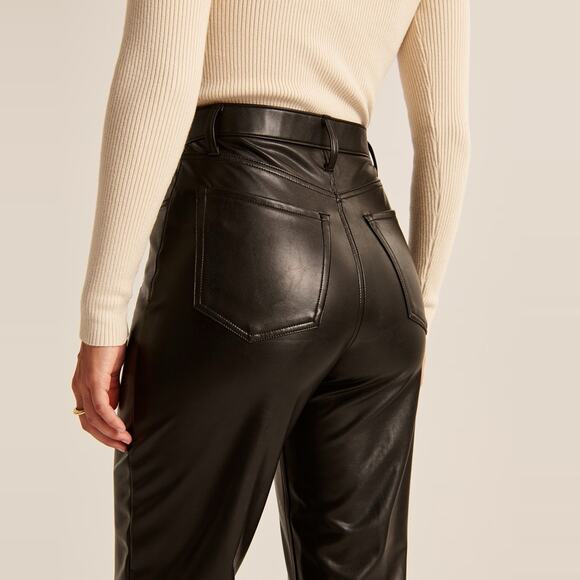 Abercrombie & Fitch Vegan Leather Ankle Straight Pants Womens 29/8 Black - Picture 7 of 16